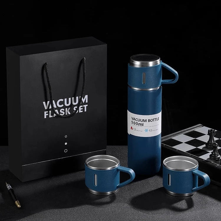 Kit Garrafa Térmica em Inox à Vácuo com Xícara para Bebidas Quentes ou Frias - 500ml