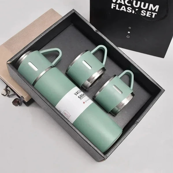 Kit Garrafa Térmica em Inox à Vácuo com Xícara para Bebidas Quentes ou Frias - 500ml
