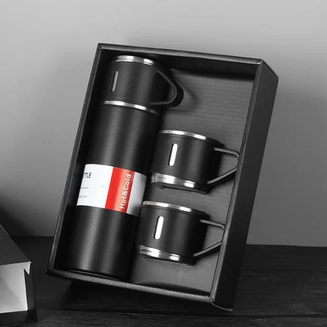 Kit Garrafa Térmica em Inox à Vácuo com Xícara para Bebidas Quentes ou Frias - 500ml