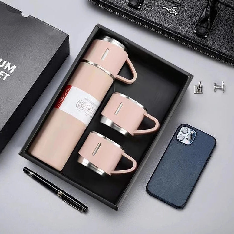 Kit Garrafa Térmica em Inox à Vácuo com Xícara para Bebidas Quentes ou Frias - 500ml