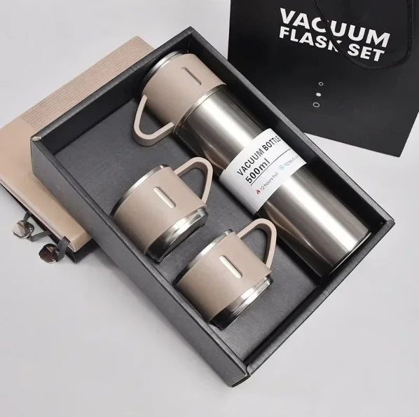 Kit Garrafa Térmica em Inox à Vácuo com Xícara para Bebidas Quentes ou Frias - 500ml