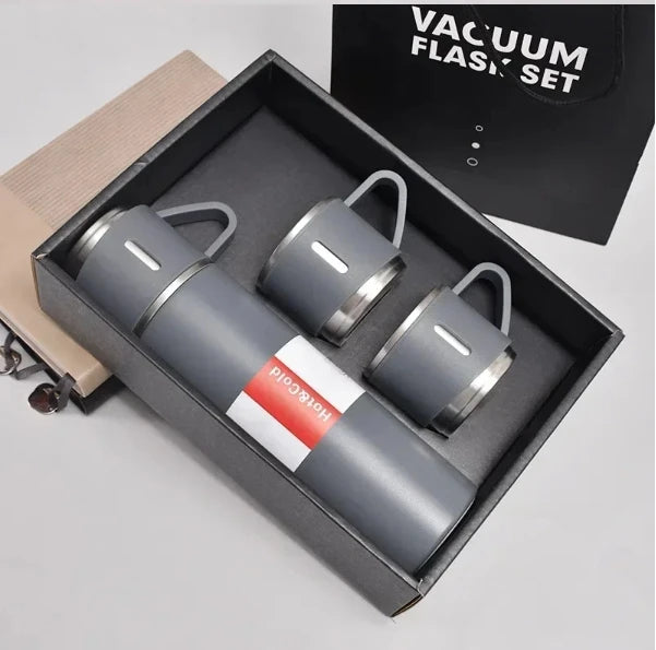 Kit Garrafa Térmica em Inox à Vácuo com Xícara para Bebidas Quentes ou Frias - 500ml