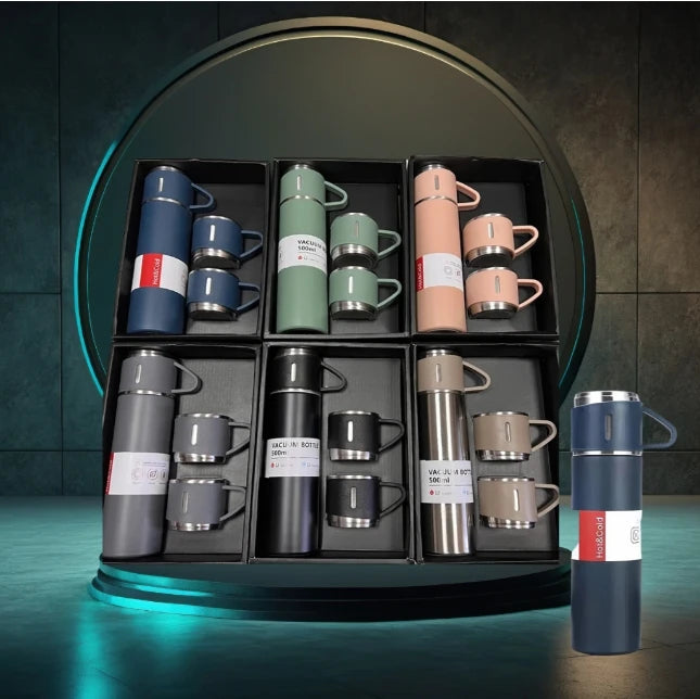 Kit Garrafa Térmica em Inox à Vácuo com Xícara para Bebidas Quentes ou Frias - 500ml