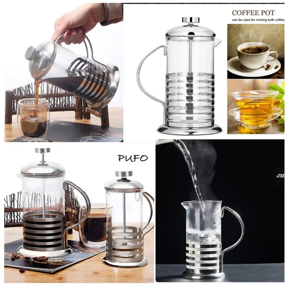 Portable French Press Coffee Maker Stainless Steel Coffee Percolator Durable Heat Resistant Glass For Kitchen Travel Camping