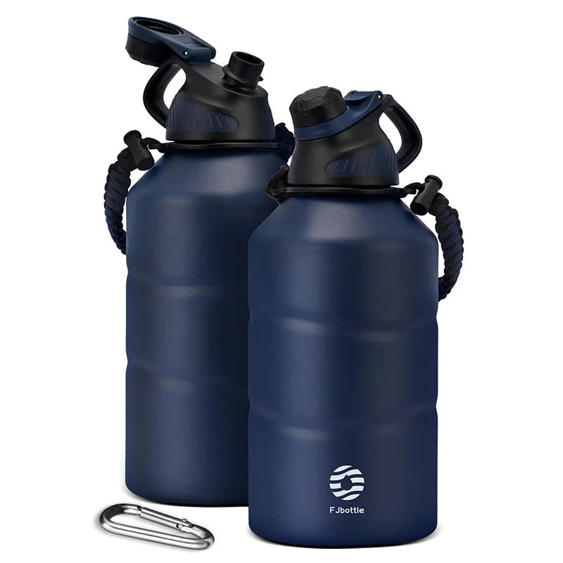 Garrafa Térmica em Aço Inoxidável de Grande Capacidade com Isolamento à Vácuo e Cordão para Academia - 1,9L