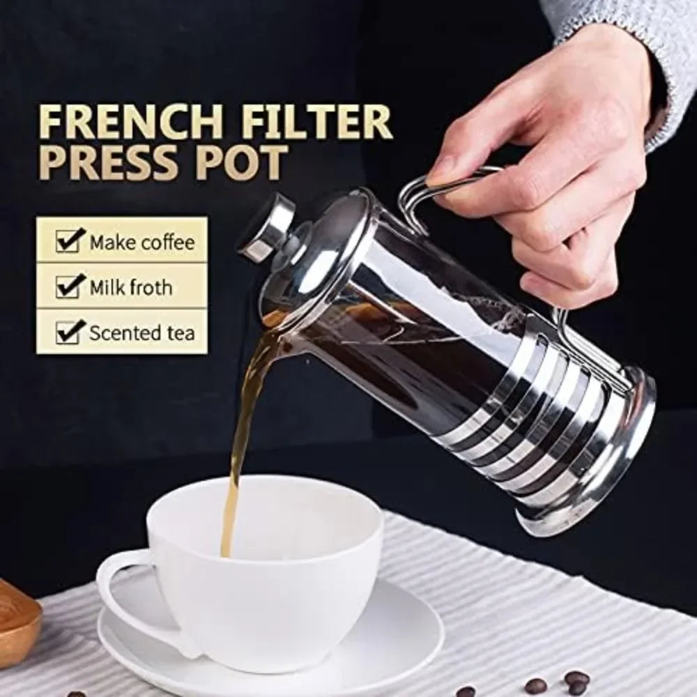 Portable French Press Coffee Maker Stainless Steel Coffee Percolator Durable Heat Resistant Glass For Kitchen Travel Camping