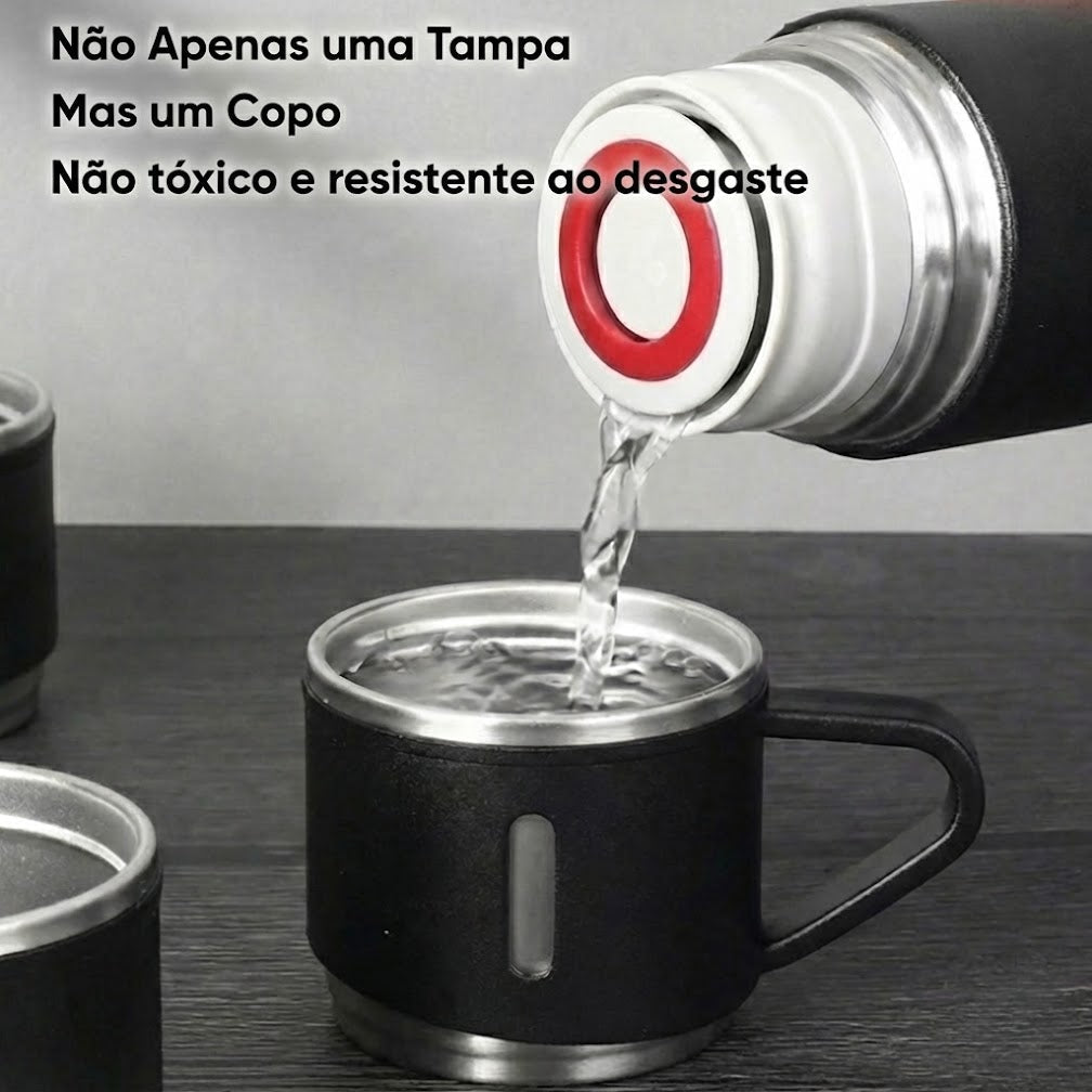 Kit Garrafa Térmica em Inox à Vácuo com Xícara para Bebidas Quentes ou Frias - 500ml