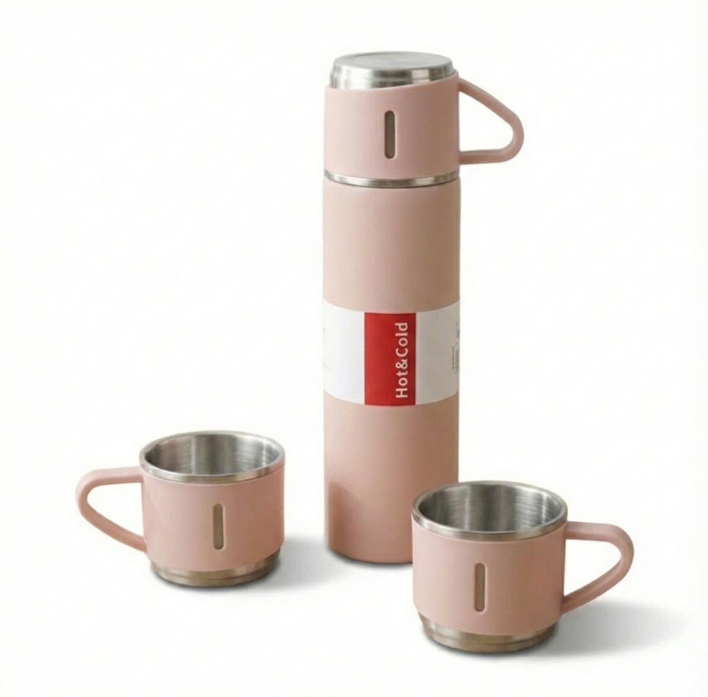 Kit Garrafa Térmica em Inox à Vácuo com Xícara para Bebidas Quentes ou Frias - 500ml