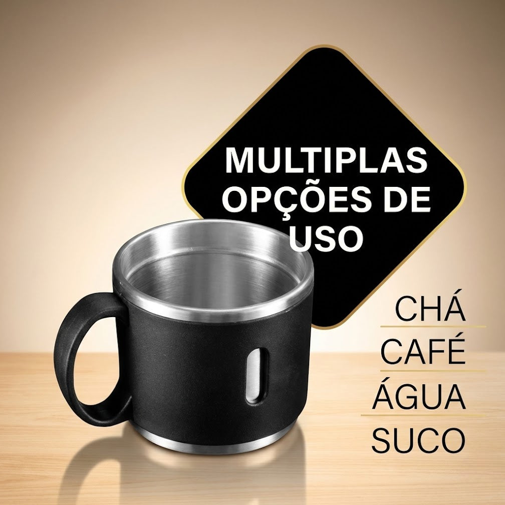 Kit Garrafa Térmica em Inox à Vácuo com Xícara para Bebidas Quentes ou Frias - 500ml