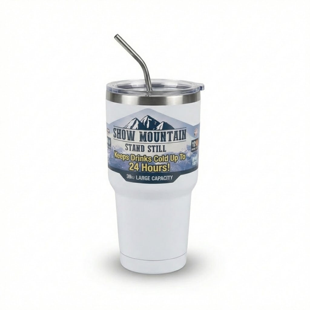 Copo Térmico Magic Mountain em Aço Inoxidável com Camada Dupla e Canudo - 990ml