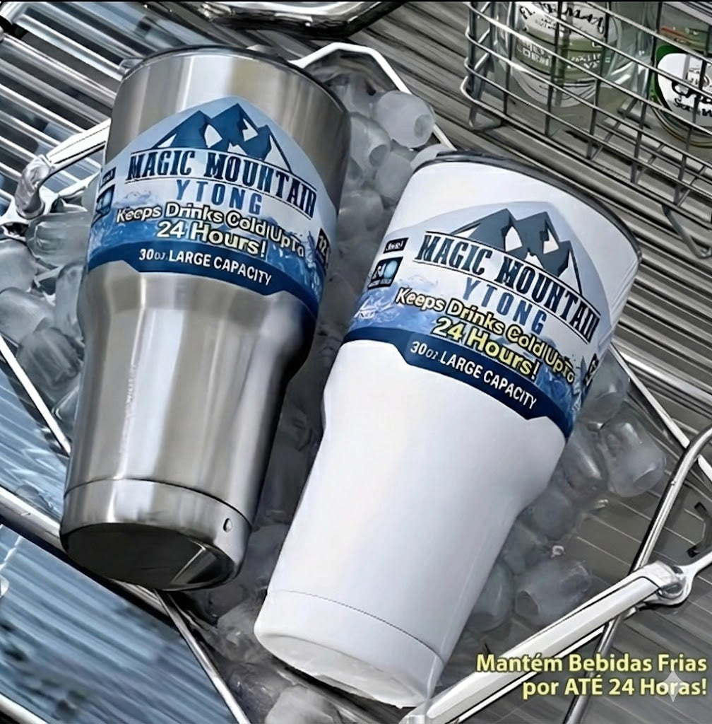 Copo Térmico Magic Mountain em Aço Inoxidável com Camada Dupla e Canudo - 990ml