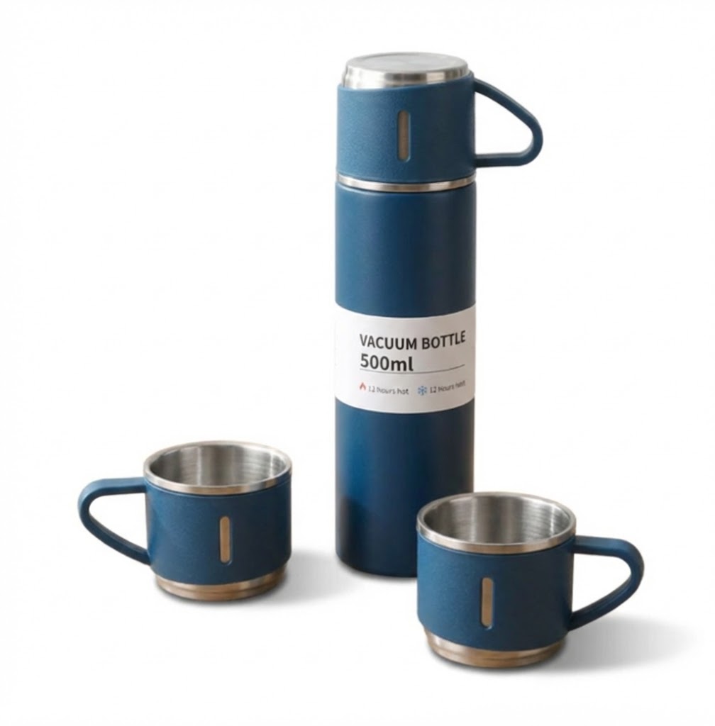 Kit Garrafa Térmica em Inox à Vácuo com Xícara para Bebidas Quentes ou Frias - 500ml